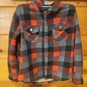 Boys Red and Black Plaid Fleece Jacket